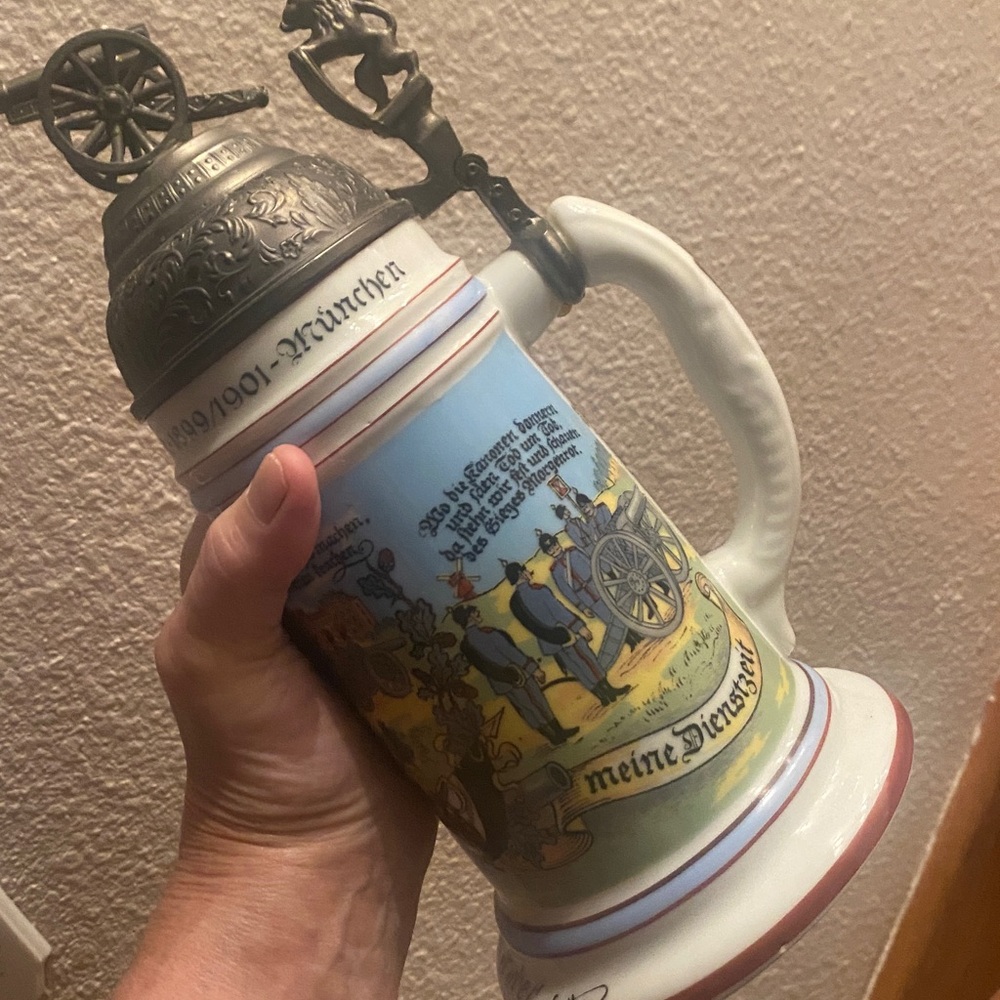 Antique Collectible German Ceramic Beer Stein with lid